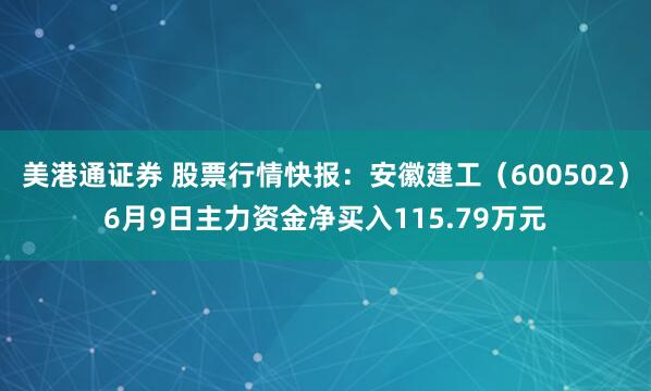 美港通证券 股票行情快报：安徽建工（600502）6月9日主力资金净买入115.79万元